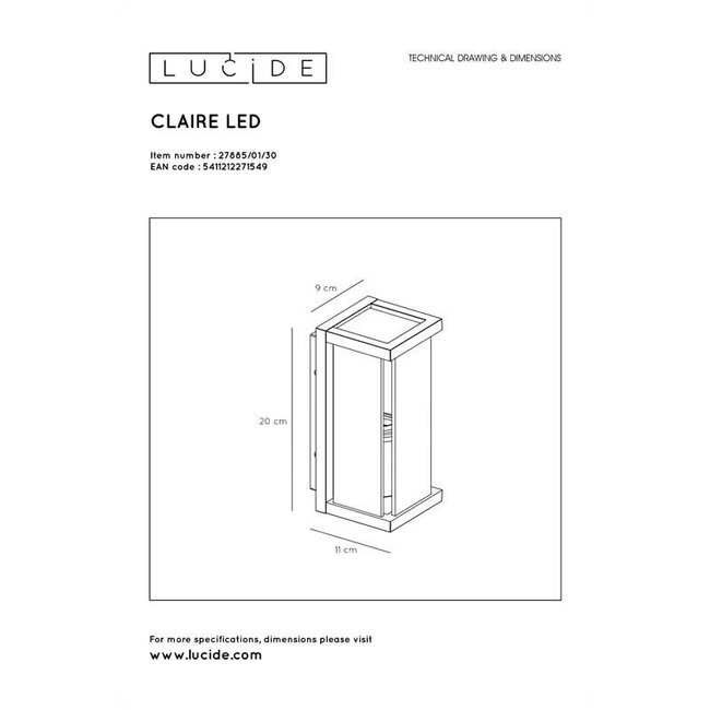 CLAIRE MINI - Applique d'extérieur - 1xE27 - IP54 - Anthracite - 27885/01/30