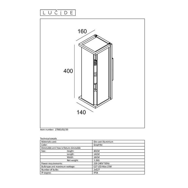 CLAIRE - Applique d'extérieur - 2xE27 - IP54 - Anthracite - 27883/02/30