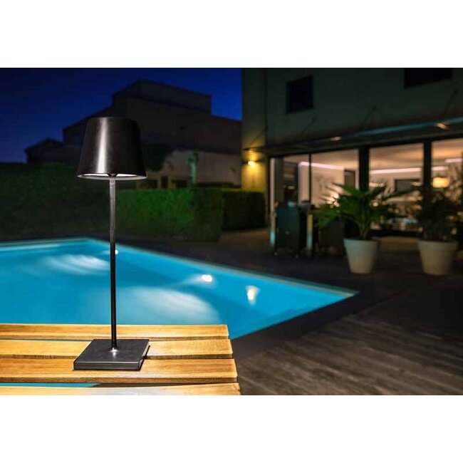 JUSTIN - Lampe de table d'extérieur - Ø 11 cm - LED à intensité variable - 1x2,2 W 3000 K - IP54 - Noir - 27888/04/30
