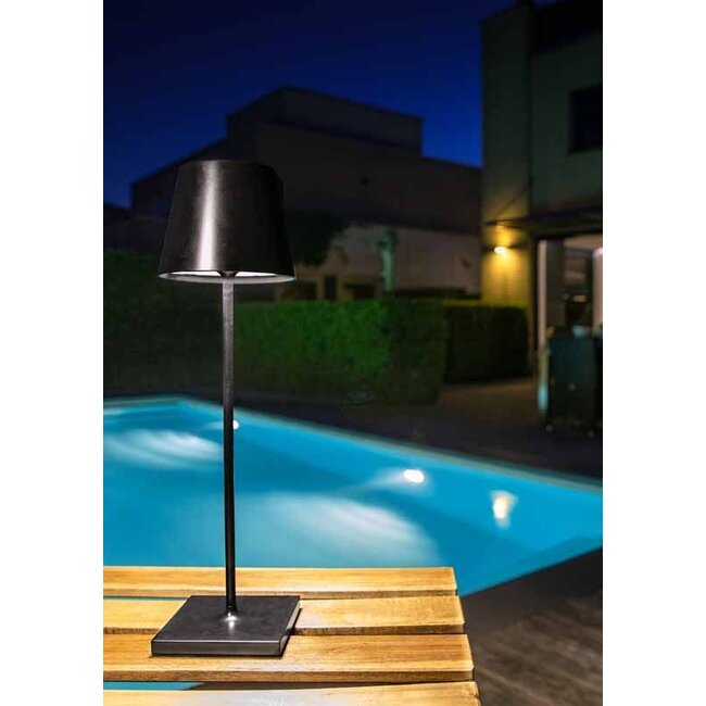 JUSTIN - Lampe de table d'extérieur - Ø 11 cm - LED à intensité variable - 1x2,2 W 3000 K - IP54 - Noir - 27888/04/30