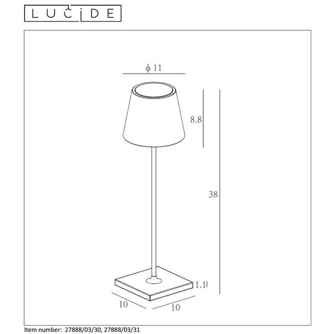 JUSTIN - Lampe de table d'extérieur - Ø 11 cm - LED à intensité variable - 1x2,2 W 3000 K - IP54 - Noir - 27888/04/30