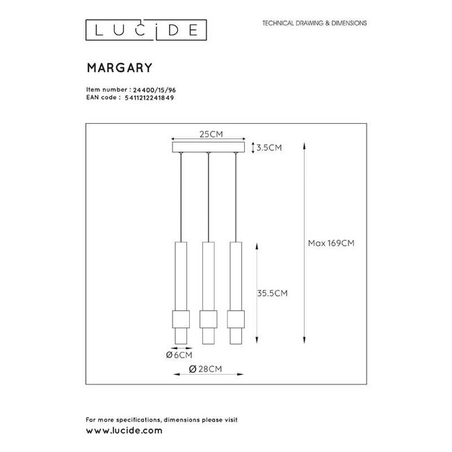 MARGARY - Hanging lamp - Ø 28 cm - LED - 3x5W 2700K - Coffee - 24402/15/96
