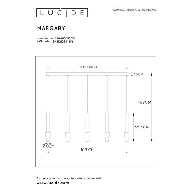 MARGARY - Hanglamp - LED - 5x4.2W 2700K - Koffie - 24402/30/96