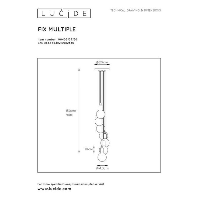 FIX MULTIPLE - Hanging lamp - 7xE27 - Black - 08408/07/30
