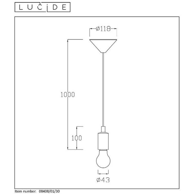 FIX - Hanglamp - Ø 10 cm - 1xE27 - Zwart - 08408/01/30