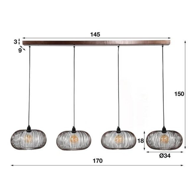 Hanging lamp 4x Ø35 disk wire copper twist