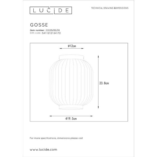GOSSE - Plafonnière - Ø 19 cm - 1xE27 - Wit - 13135/01/31