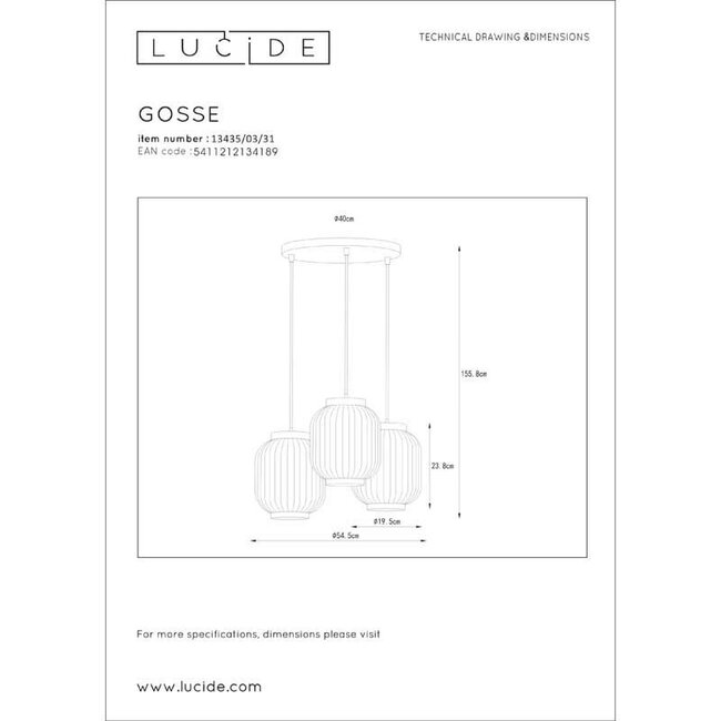 GOSSE - Suspension - 3xE27 - Blanc - 13435/03/31