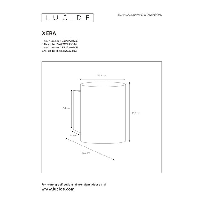 XERA - Wandlamp - Ø 8 cm - 1xG9 - Zwart - 23252/01/30