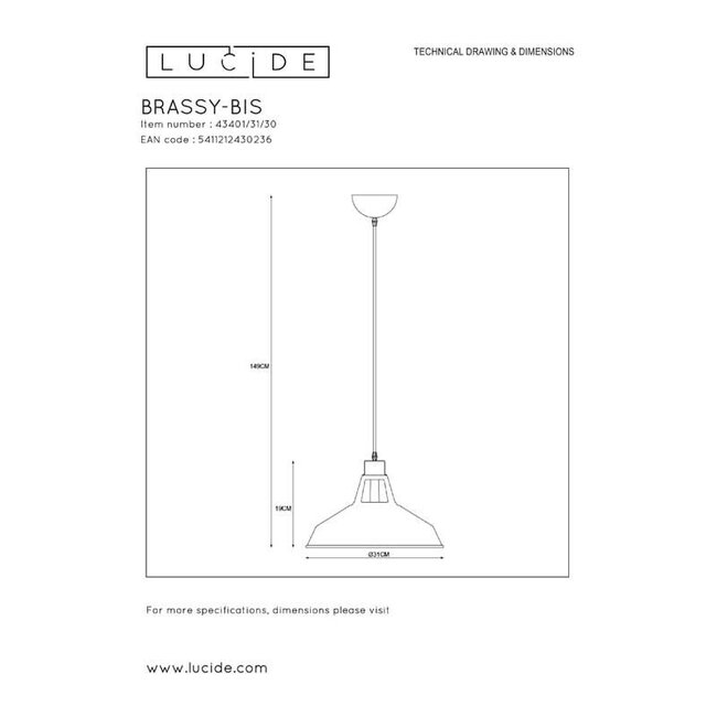BRASSY-BIS - Hanging lamp - Ø 31 cm - E27 - Black - 43401/31/30