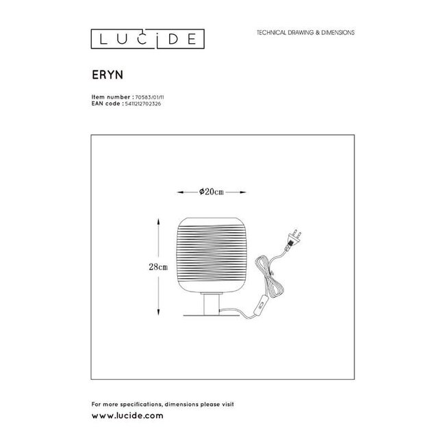 ERYN - Lampe de table - Ø 20 cm - 1xE27 - Chrome - 70583/01/11