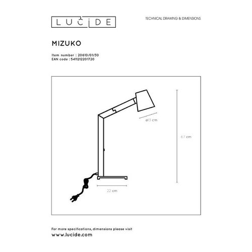 Lucide MIZUKO - Bureaulamp - 1xE14 - Zwart - 20610/01/30