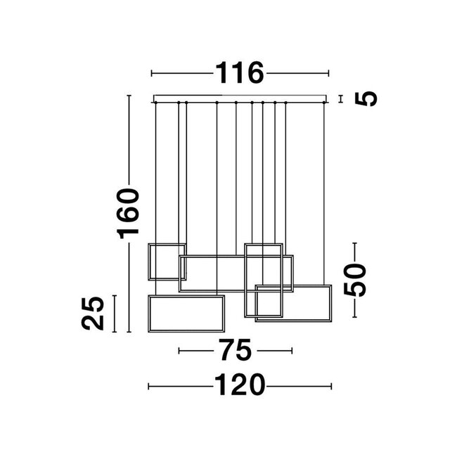 Suspension LED CORNICE noir 120 x 160 cm