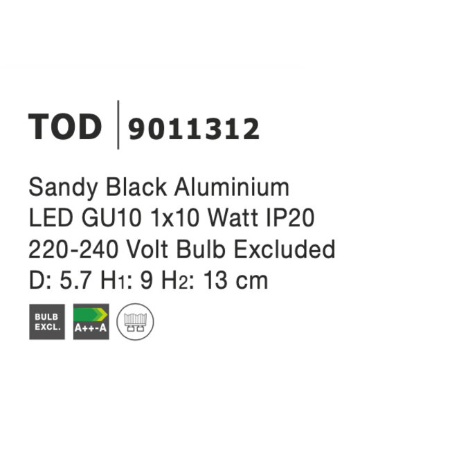 TOD opbouwspot 1L - zandzwart - GU10