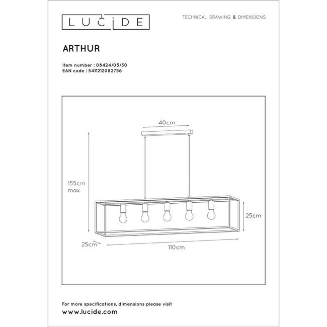 ARTHUR - Suspension - E27 - Noir - 08424/05/30