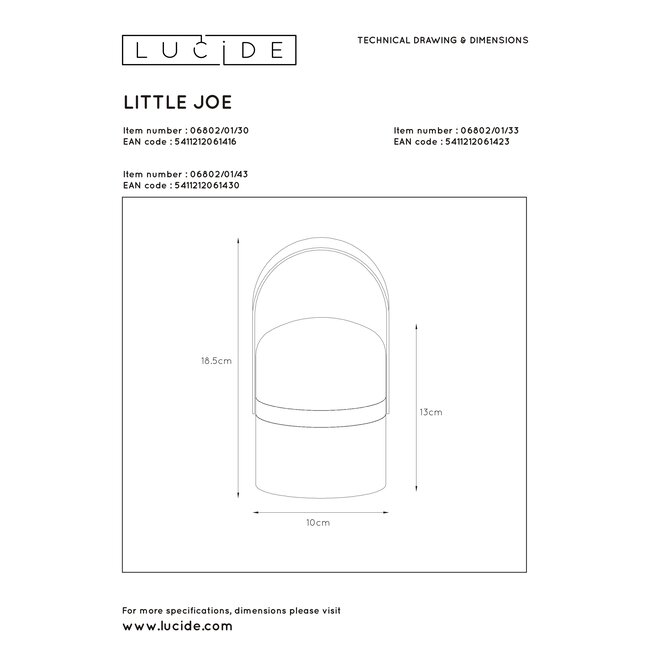 LITTLE JOE - Table lamp Outdoor - Ø 10 cm - LED Dim. - 1x3W 3200K - IP44 - 3 StepDim - White - 06802/01/30