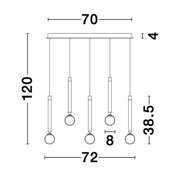 LED hanging lamp Cayo black 72 x 20 x 120 cm