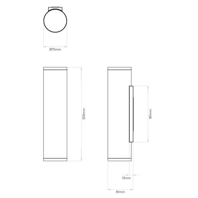 Wandlamp Ava 300 Zwart getextureerd IP44