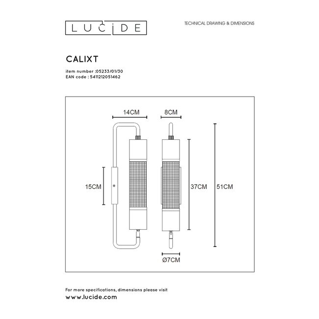 CALIXT - Wall lamp - 1xE27 - Black - 05233/01/30
