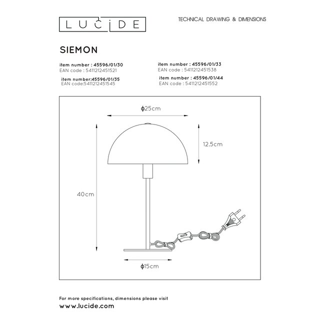 SIEMON - Tafellamp - Ø 25 cm - 1xE14 - Okergeel - 45596/01/44