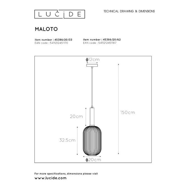 MALOTO - Hanging lamp - Ø 20 cm - 1xE27 - Green - 45386/20/33