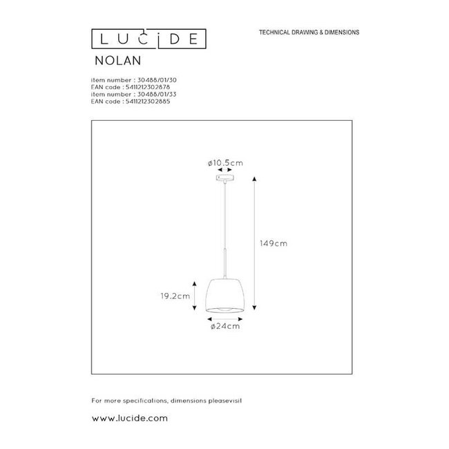 NOLAN - Hanglamp - Ø 24 cm - 1xE27 - Zwart - 30488/01/30
