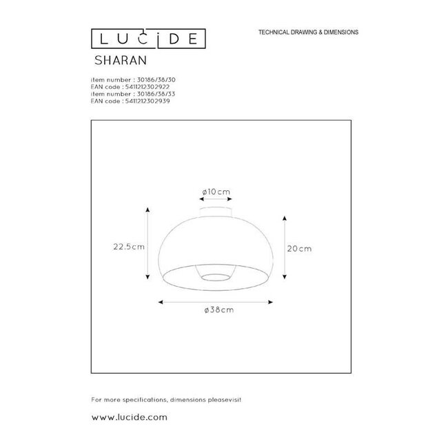SHARAN - Ceiling light - Ø 38 cm - 1xE27 - Black - 30186/38/30