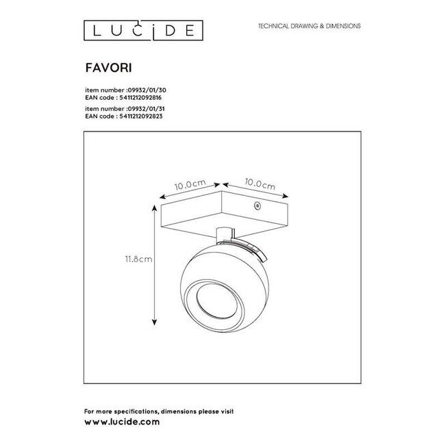 FAVORI - Spot de plafond - 1xGU10 - Noir - 09932/01/30