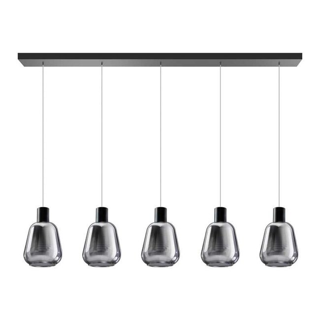 Hanglamp GARY - 5 lichts - zwart - Fumé - 05-HL4526-30S