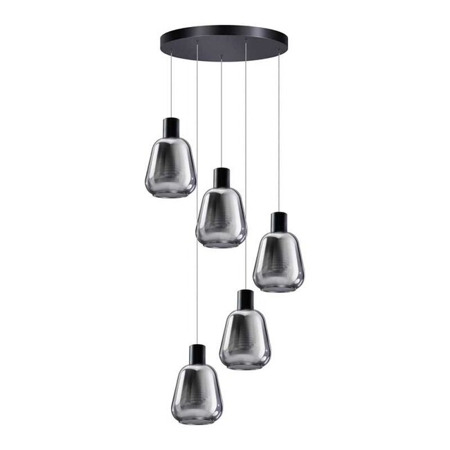 Hanging lamp GARY - 5 lights - stepped - black - Fumé - 05-HL4526-30S