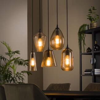 LioLights Hanging lamp 5L stone glass mix