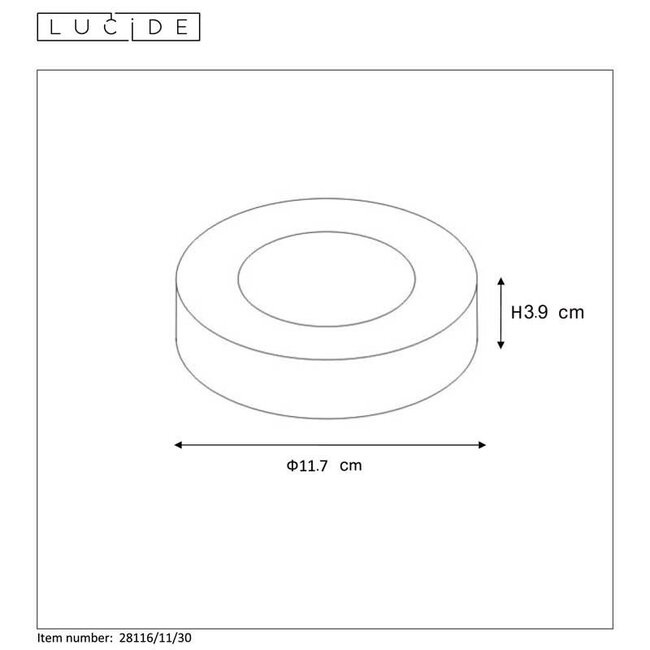 BRICE-LED - Plafonnière Badkamer - Ø 11,7 cm - LED Dimb. - 1x8W 3000K - IP44 - Zwart - 28116/11/30