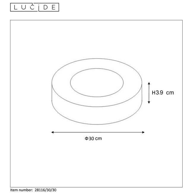 BRICE-LED - Plafonnier Salle de Bain - Ø 30 cm - LED Dim. - 1x30W 3000K - IP44 - Noir - 28116/30/30