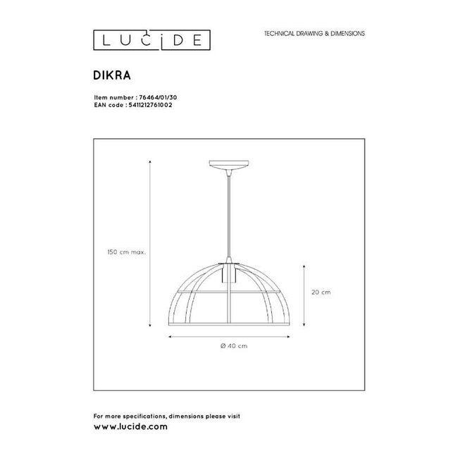 DIKRA - Suspension - Ø 40 cm - 1xE27 - Noir - 76464/01/30