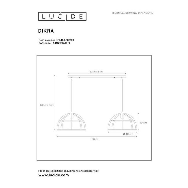DIKRA - Suspension - 2xE27 - Noir - 76464/02/30