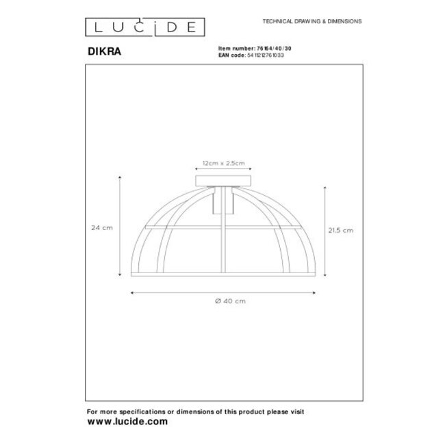 DIKRA - Plafonnière - 1xE27 - Zwart - 76164/40/30