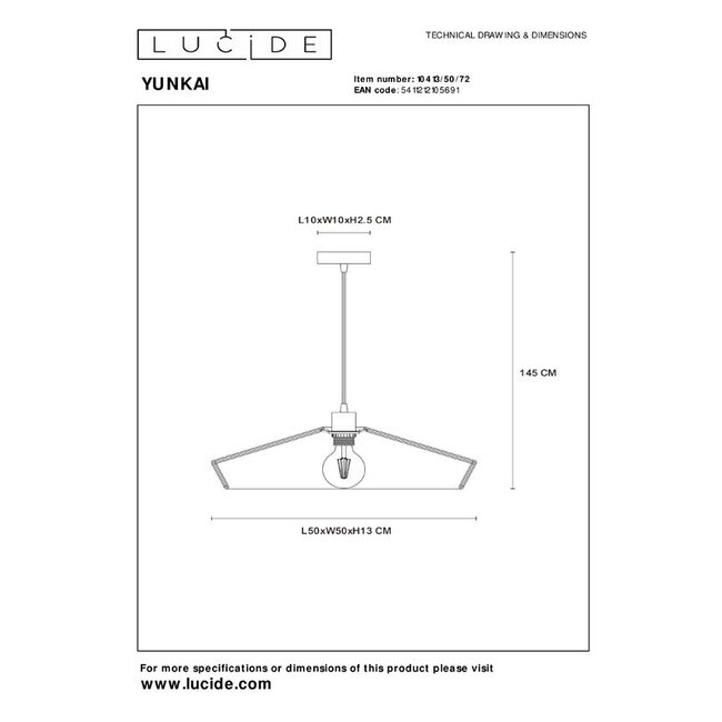 YUNKAI - Hanging lamp - Ø 50 cm - 1xE27 - Light wood - 10413/50/72