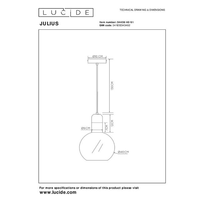 JULIUS - Pendant lamp - Ø 40 cm - 1xE27 - Opal - 34438/40/61