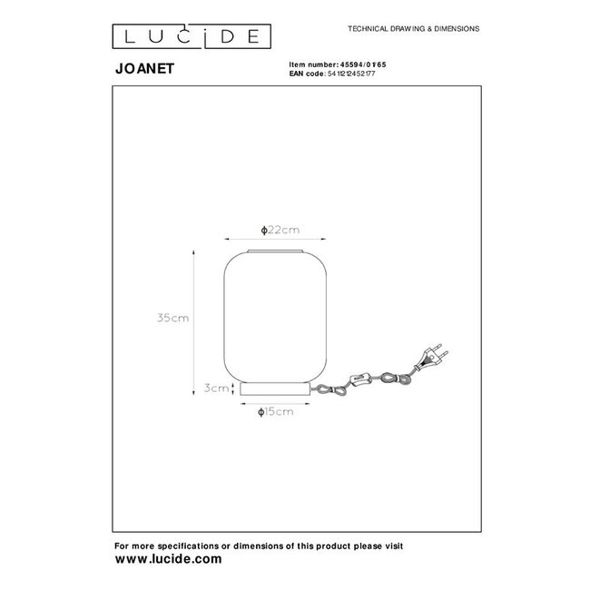 JOANET - Lampe à poser - Ø 22 cm - 1xE27 - Fumé - 45594/01/65