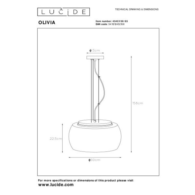 OLIVIA - Hanging lamp - Ø 50 cm - 3xE27 - Fumé - 45401/50/65