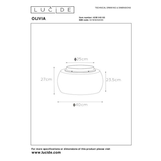 OLIVIA - Ceiling light - Ø 40 cm - 3xE27 - Fumé - 45101/40/65