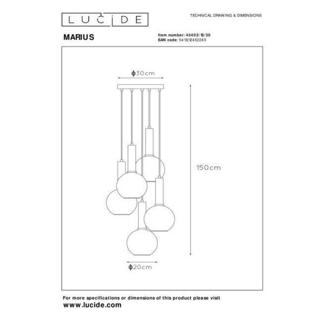 MARIUS - Hanging lamp - Ø 55 cm - 5xE27 - Black - 45402/15/30
