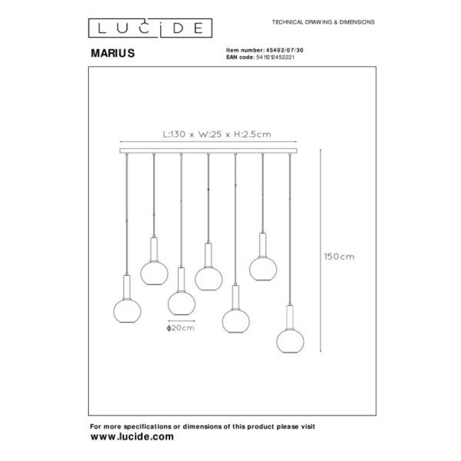 MARIUS - Hanging lamp - 7xE27 - Black - 45402/07/30