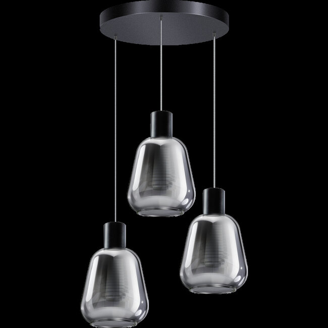 Suspension GARY - 3 lumières - à gradins - noire - Fumée - 05-HL4524-30S