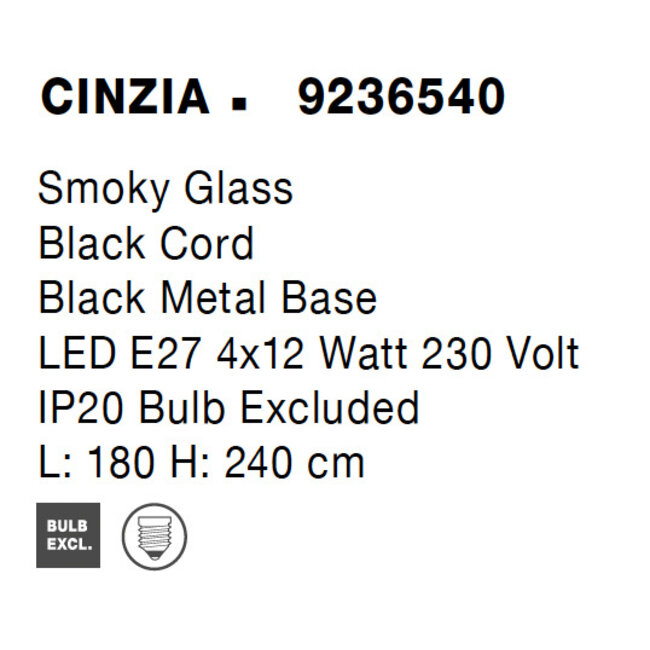 Hanglamp CINZIA zwart Gerookt glas 9236540