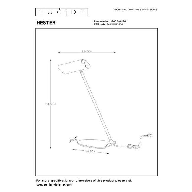 HESTER - Bureaulamp - 1xGU10 - Antraciet - 19600/01/30