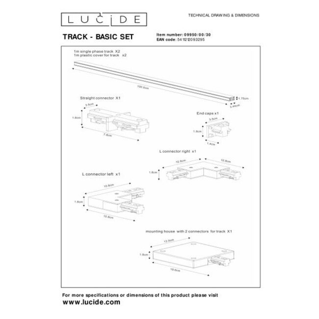 TRACK Starter set - 1-phase Track system / Track lighting - 2 meters - 220V - Black - 09950/00/30