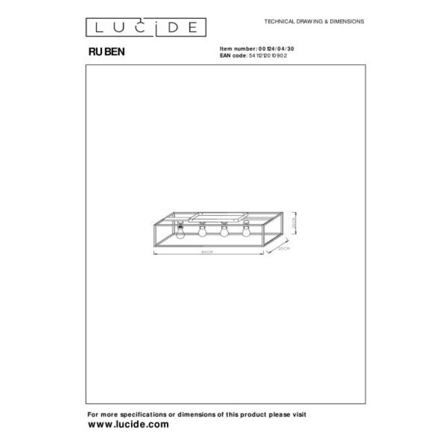 RUBEN - Ceiling lamp - 4xE27 - Black - 00124/04/30