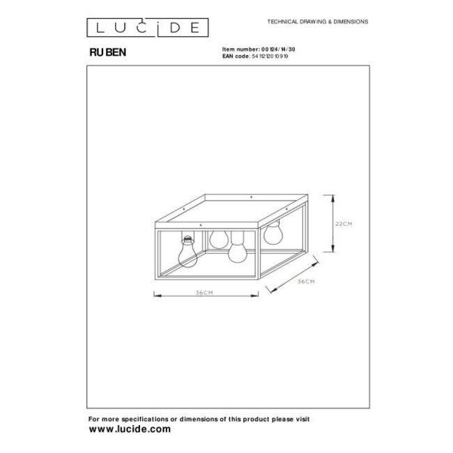 RUBEN - Ceiling lamp - 4xE27 - Black - 00124/14/30
