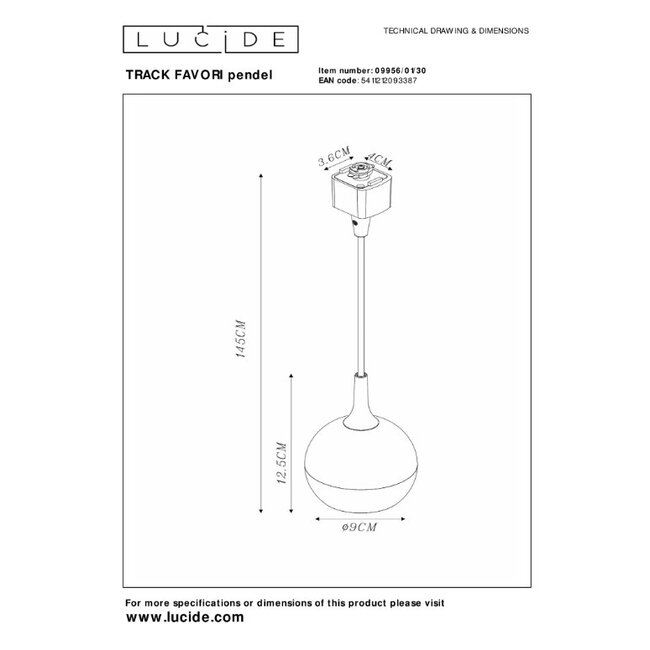 TRACK FAVORI Hanging lamp - 1-phase Track system / Track lighting - 1xGU10 - Black - 09956/01/30